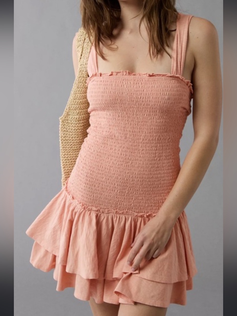 American Eagle Women’s Classic Smocked Pink Ruffle Sundress Size Medium NWT